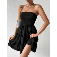 Vestido de Tubo de Cuello Único Versátil de Verano Color Sólido, Textura Cintillante, Moda para Mujeres Europeas y Americanas - details 2