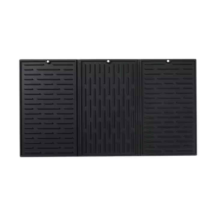 Alfombrilla de secado de vajilla plegable de tres pliegues, tapete de drenaje de silicona para encimeras de cocina, color negro - 1