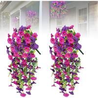 2 Piezas De Flores Artificiales Colgantes Para Exteriores, Plantas De Vid Larga, Eucalipto De Gloria Matutina, Verde De Imitación Realista Para Interior, Exterior, Patio, Porche, Jardín, Decoración De Primavera - details 10