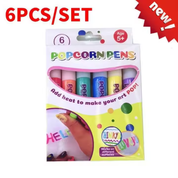 Bolígrafos de dibujo de palomitas de maíz de burbujas para niños, Juguetes Diy, expansión 3D, bolígrafos mágicos de palomitas de maíz, papelería escolar divertida para niños, 6 piezas - 1