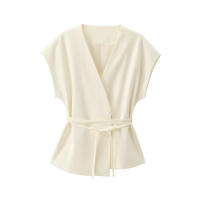OUWU- Conjunto De Pantalones De Verano Para Mujer, Tops Sin Mangas Con Cordones De Doble Solapa + Bolsillo Con Cremallera, Plisado, Sólido, Holgado, Informal - details 4