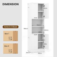 Aparador de Cocina con 2 Armarios con Puertas y Estantes Abiertos, Armario Alto de 6 Niveles con Dispositivo Antivuelco, Mueble de Almacenamiento para Salón, 56 x 30 x 190 cm (Blanco) - details 2