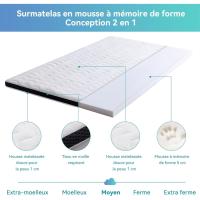 Colchón de Espuma viscoelástica Topper con memoria con Funda extraíble y lavable, 160 x 200 cm, 7 cm, Blanco - details 7
