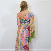 BUNO-Vestido Midi con borla y hombro Diagonal para mujer, cintura elegante, ahuecado, asimétrico, dobladillo Irregular, Vestido de noche de fiesta de verano - details 4