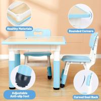 Juego de Mesa y 2 sillas para niños, Altura Ajustable, Juego de Mesa y Silla para niños de 3 a 8 años, fácil de Limpiar, Aprobado por CPC y CE (Juego de 3 Piezas), Color Azul - details 4