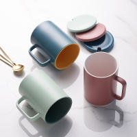 Color contrastante ins viento taza de cerámica nórdica, tapa simple con y cuchara taza de agua creativa para el hogar taza de café - details 4