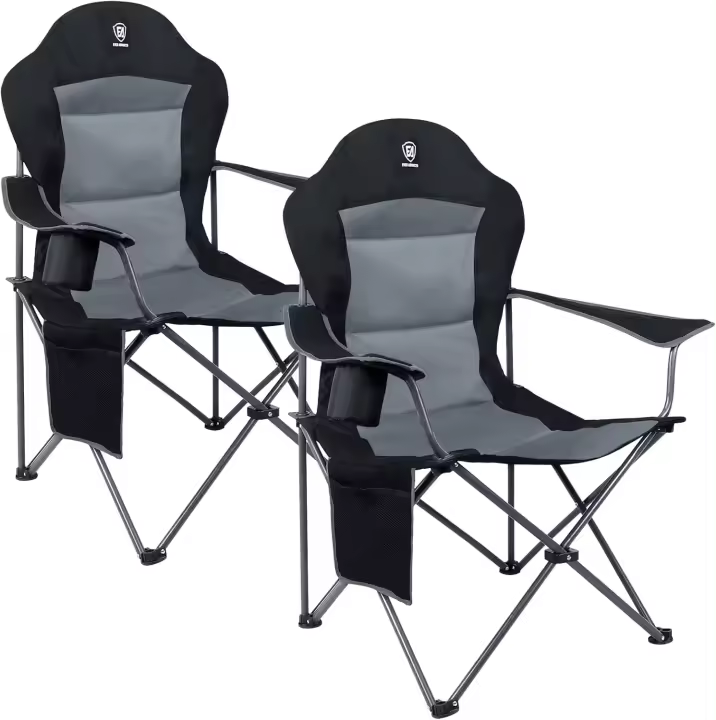 Silla de Camping Alta de 150kg Plegable, Resistente, Silla de Jardín con Bolsillo y Vasos - 1