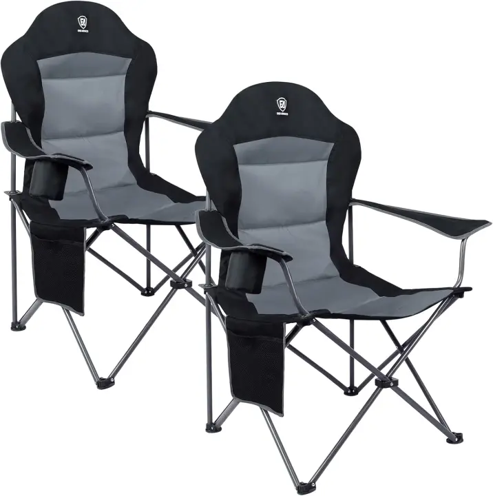 Silla de Camping Alta de 150kg Plegable, Resistente, Silla de Jardín con Bolsillo y Vasos - 1