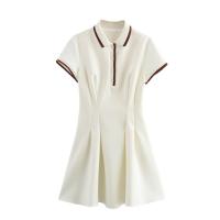 TRAFZA, moda de verano para mujer, vestido acampanado plisado ancho acanalado con contraste, vestido elegante de manga corta con cuello vuelto y botones para mujer - details 2