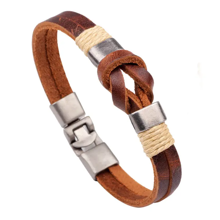 Pulsera de Cuero Genuino Tejido a Mano Brazalete Retro con Diseño Creativo - 1