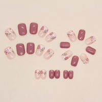 Uñas Falsas Brillantes con Estampado de Flor Vintage Cubierta Completa de Uñas Cortas con Pegamento para Experto de Salón y Mujeres No Expertas - details 4