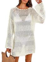 Blusa de punto con cuello redondo, chal de vacaciones, falda de playa de manga larga hueca 2025, protector solar de perspectiva - details 0