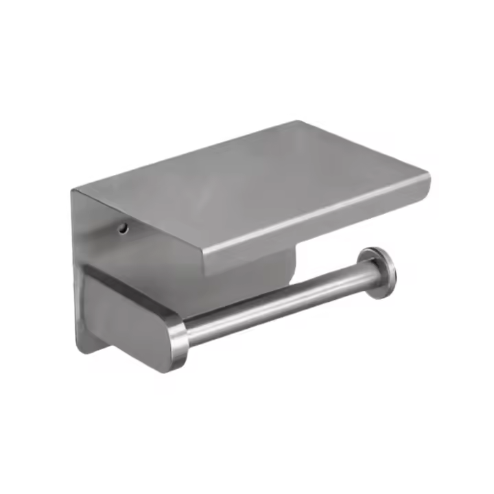 Portarrollos de baño montado en la pared con estante de almacenamiento, estante de almacenamiento de papel higiénico de acero inoxidable, resistente al agua y al óxido - 1