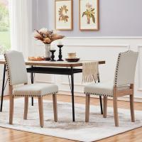 Juego de 4 sillas de comedor con respaldo alto, sillas de cocina, patas de madera maciza, diseño clásico, con botones bronceados, sillones y sillas para salón, asientos tapizados - details 19