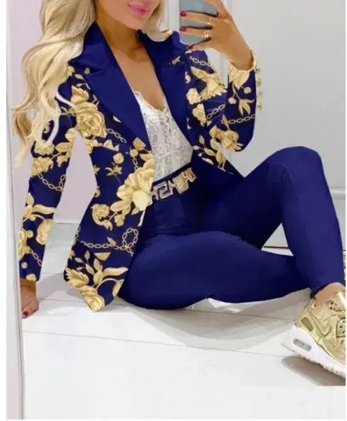 Nuevo Conjunto de Pantalones Formales para Mujer 2025 Chaqueta y Pantalones Sólidos con Botonadura Doble - 1