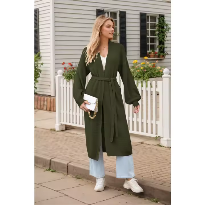 2024 nuevo suéter largo moda urbana con cuello en V Casual versátil abrigo suelto para mujeres - 1