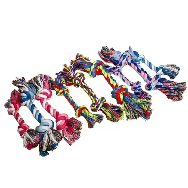 Juguete de Cuerda de Algodón Doble Nudo Vibrante Diseño Colorido para Cachorros Energéticos - 1