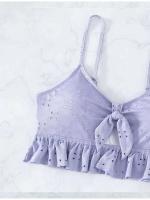 Conjunto de Bikini liso para mujer, bañador Sexy de malla de cintura alta, estilo playero, traje de baño de 3 piezas con volantes para verano, 2023 - details 10