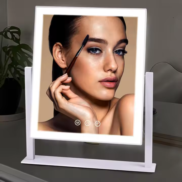 Lyeasw Vanity Lights, espejo de maquillaje blanco Hollywood iluminado con 3 modos de iluminación de color, control táctil inteligente, 360 ° rotación - 1