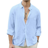 Camisas de Playa para Hombres Algodón Lino de Color Sólido Estilo Casual Suelto - details 5