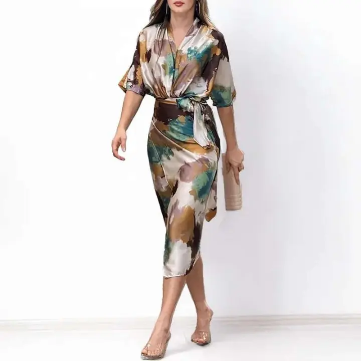 Vestido Maxi de Verano Ouwu Elegante Estilo de Oficina Casual para Mujeres - 1