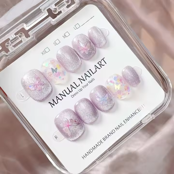 10 cristales en forma de ojo de gato, hermoso ensueño, mariposa, arte de uñas, brillo brillante, uñas postizas cortas, cuadradas y redondas, caramelo - 1