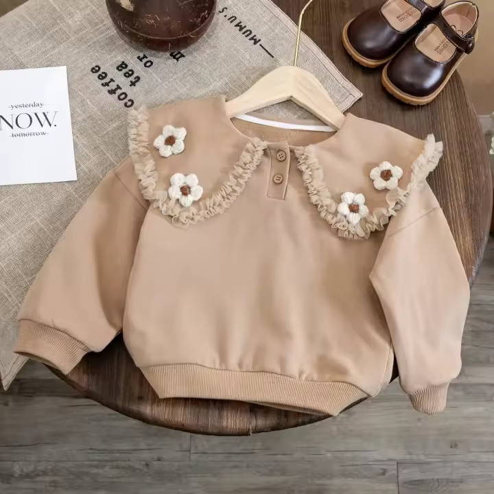 Sudadera de flores para niña, punto grueso de algodón, ropa coreana para niños, adecuada para todas las estaciones - 1