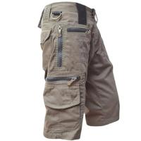 Pantalones cortos Cargo de uniforme militar para hombre, pantalones cortos tácticos para correr, pantalones cortos Cargo rectos informales de verano con múltiples bolsillos de Color sólido para hombre - details 0