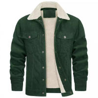 Chaqueta de pana forrada de Sherpa para hombre, chaquetas de camionero, cuello vuelto de algodón, abrigo informal cálido, invierno - details 10