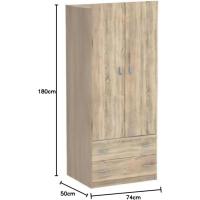 Armario Dormitorio Ropero 2 Puertas 2 Cajones, Roble Cambrian, 180x74x50 cm(Alto x Ancho x Fondo) - details 3