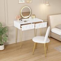 Tocador de Maquillaje con Espejo y Luz LED Iluminación Ajustable Conjunto de Mesa Tocador con Silla Terciopelo Blanco + Dorado - details 8