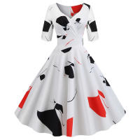 Women floral print casual half sleeve elegant vintage party dress - details 34
