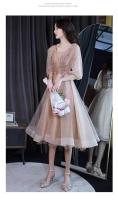 Vestido de dama de honor de color champán de alta gama, ligero y lujoso de noche de estilo francés para mujer, socialité, hada y noble, puede ser - details 12