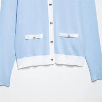 PB & ZA 2025 Chaqueta de punto de manga larga con cuello redondo y borde empalmado, cárdigan versátil informal sencillo con una hilera de botones para mujer - details 8