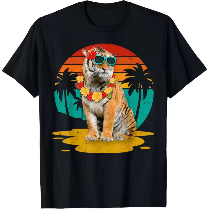 Vintage Tiger usando gafas de sol Hawaii verano hombres mujeres camiseta hombres camiseta - 1