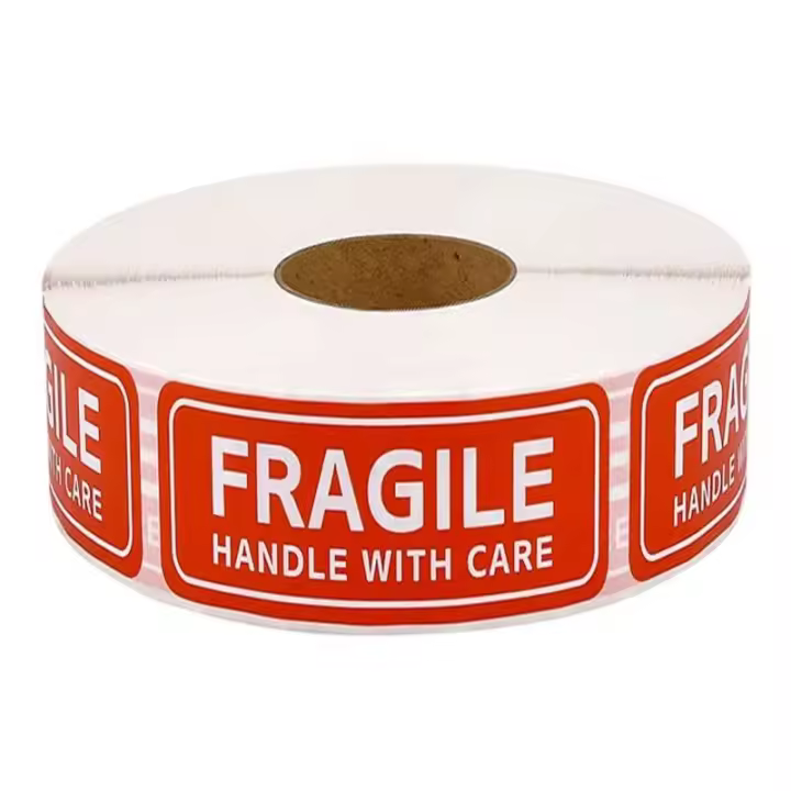 Rollo de pegatinas de advertencia rojas, etiquetas recordatorias para embalaje de transporte, manejo suave con cuidado, no doblar, 250x2,5 cm, 7,5 - 1