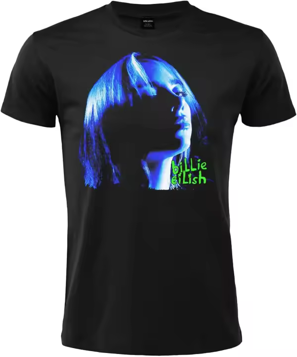 Crazy For Rock Camiseta Billie Eilish oficial con estampado azul verde manga corta 100% algodón negro unisex tallas para adulto niño - 1