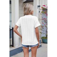 BUNO-2025 Blusas informales para mujer, camisas holgadas de manga corta con cuello de pico de Jacquard bordado a la moda, Tops elegantes de colores sólidos para verano - details 42