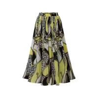 Falda plisada estampada de talla grande para mujer, diseño de marca grande europea y americana, comercio exterior transfronterizo, falda de longitud media para 200 libras, falda de corte A de cintura alta - details 1