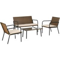 Juego de 4 Piezas de Muebles de Jardín con 2 Sofás Individuales, 1 Sofá de 2 Plazas y 1 Mesa con Vidrio Templado - details 0