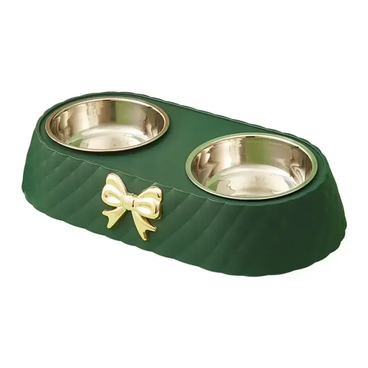 Cuencos de comida para perros y gatos, pajarita, comida para perros, cuenco doble, suministros para mascotas, 1 ud. - 1