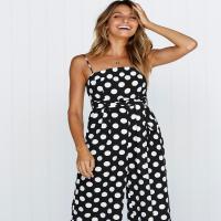 Europa Y Los Estados Unidos Mono con estampado de lunares vestido bohemio informal con cuello Halter y espalda descubierta pantalones informales tipo tubo ancho - details 7