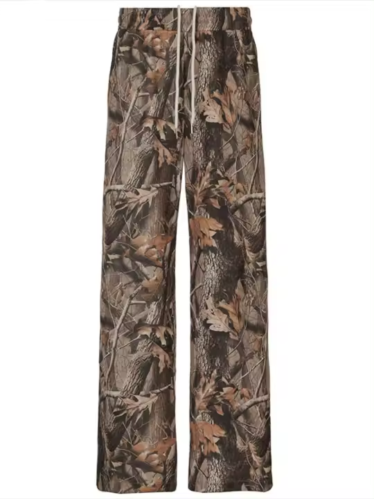 Pantalones elásticos con cordón estampado y cintura suelta de pierna recta para mujer para estética de mediados de otoño - 1