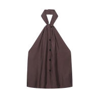 -Conjuntos de pantalones de pierna ancha lisos informales Conjunto de top con cuello colgante de 2 piezas, conjunto elegante para mujer, nuevo en 2025 - details 1