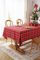 Mantel de Mesa de Cuadros de Navidad Tejido de Poliéster y Algodón en Rojo y Verde para Hogar y Fiestas - details 18