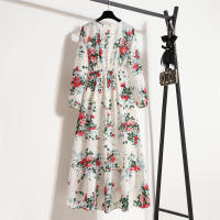 2024 mujeres Maxi vestido Casual de manga larga de cintura alta playa Mujer vestidos de gasa vestidos florales Mujer nuevo - details 44