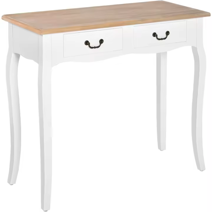 Mesa de Consola Retro Diseñada Mesa Auxiliar con 2 Cajones para Sala de Estar Dormitorio Blanco - 1