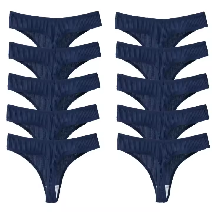 10PCS Conjunto De Bragas De Algodón Para Mujer Estilo Deportivo Y Sexy Transpirables Cómodas Y Suaves G-Strings En Rayas - 1