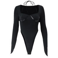 BUNO-2023 primavera novedad de verano Body de mujer de manga larga ajustado Sexy negro mamelucos femeninos Y2K High Street Casual Rave Clubwear monos - details 0