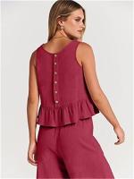 Conjunto casual de verano para mujer, top sin mangas plisado y pantalones cortos de pierna ancha - details 68